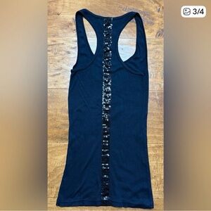 Michael Stars Black Sequin Stripe Tank OSFM Ribbed Racerback